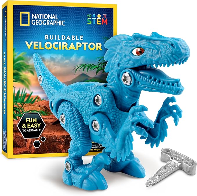 National Geographic Buildable Velociraptor Dinosaur Toy for Kids | Take-Apart Velociraptor, Construction Building Toy, STEM Learning, Fine Motor Skills, Dinosaur Play, Ages 4-8