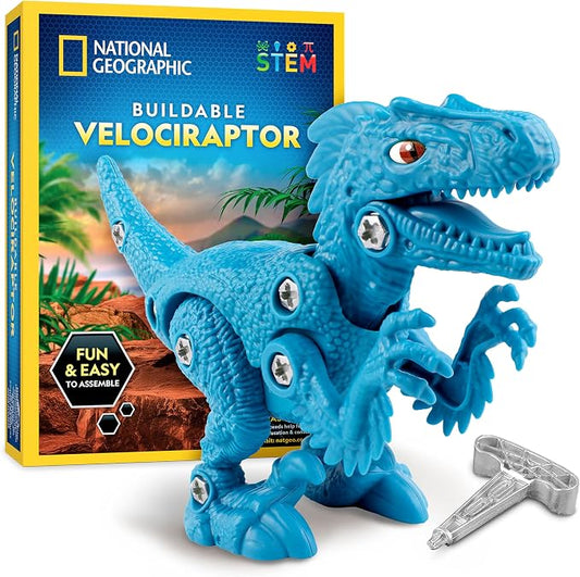 National Geographic Buildable Velociraptor Dinosaur Toy for Kids | Take-Apart Velociraptor, Construction Building Toy, STEM Learning, Fine Motor Skills, Dinosaur Play, Ages 4-8