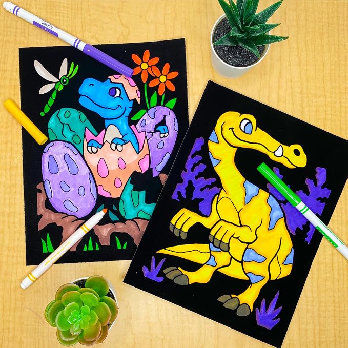 Super Pack of 18 Fuzzy Velvet Coloring Posters (Dinosaurs Edition) - Arts & Crafts for Boys and Girls - Great for After School, Travel, Quiet Time, Group Activities, Family and Coloring with Friends