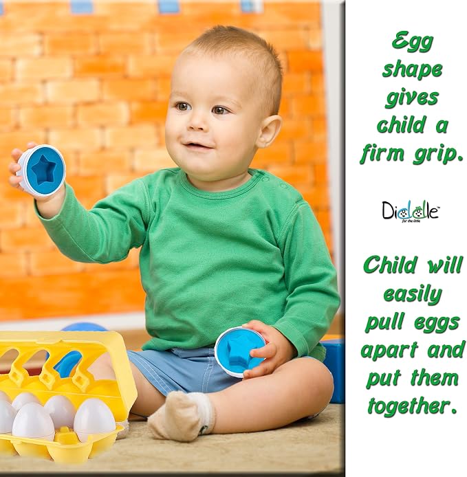 Driddle Color & Shapes Matching Egg Toy - Shape Sorting & Color Recognition Learning Toy for Toddlers - Preschool Game - Montessori Education - Easter Eggs