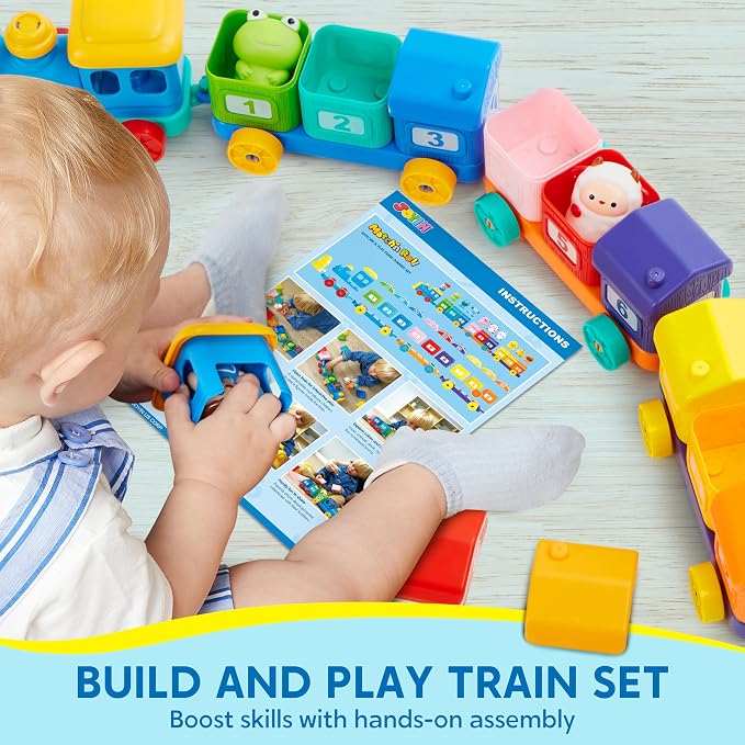 Play-Act Learning Toys for 1 2 3 Years Old, Counting, Matching & Sorting Montessori Learning Farm Train Including 9 Farm Animals, Birthday Gift for Baby Boys Girls