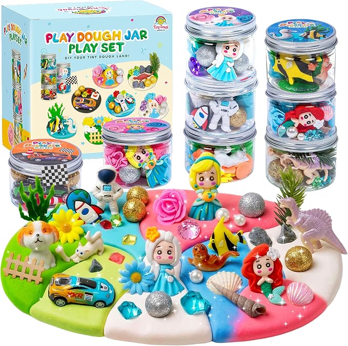 8-Pack Play Dough Jars, Reusable Sensory Play Kit for Kids, Non-Toxic | Preshcool Educational Creative Playdough,Back to School, Birthday Valentines,Party Favors,Goodie Bags,Boy Girl Home Classroom