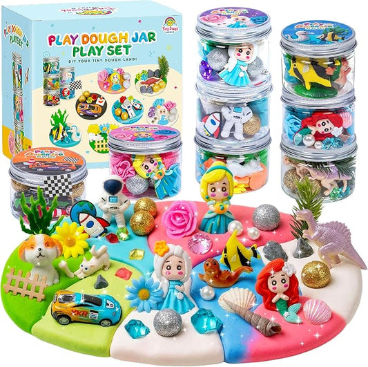 8-Pack Play Dough Jars, Reusable Sensory Play Kit for Kids, Non-Toxic | Preshcool Educational Creative Playdough,Back to School, Birthday Valentines,Party Favors,Goodie Bags,Boy Girl Home Classroom
