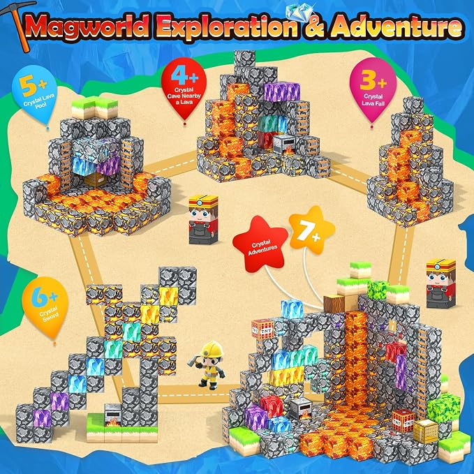 100PCS Magnetic Blocks Building Toys STEM Learning Magnet blocks(0.8") | Magnetic Toys for Kids Age 3-5 4-8 5-7 8-12, Gem Cave Mine Magnet World Craft, Birthday Gifts for for 3+ Years Old Boys Girls