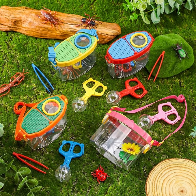 Halloscume 8 Set Bug Catcher for Kids Bug Viewer and Insects Tweezer for Students, Critter Catching Kit Magnifying Insect Cage Container Kit for Kids Outdoor Science Nature Exploration