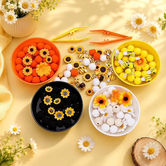 VYTHELIS 185PCS Bee & Sunflower Sorting and Counting Materials Set, Spring Summer Activity Supplies, Fine Motor Manipulatives for Classroom, Home and Travel Use（Sunflower ）