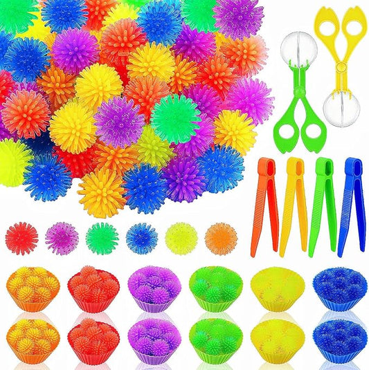 Bbiamsleep 78 Pcs Sensory Bin Filler Sensory Bin Items Fine Motor Skills | Light Box Manipulatives Include Colorful Hedge Balls Tweezers Scissors Clips Sorting Cup for Sorting Counting Training