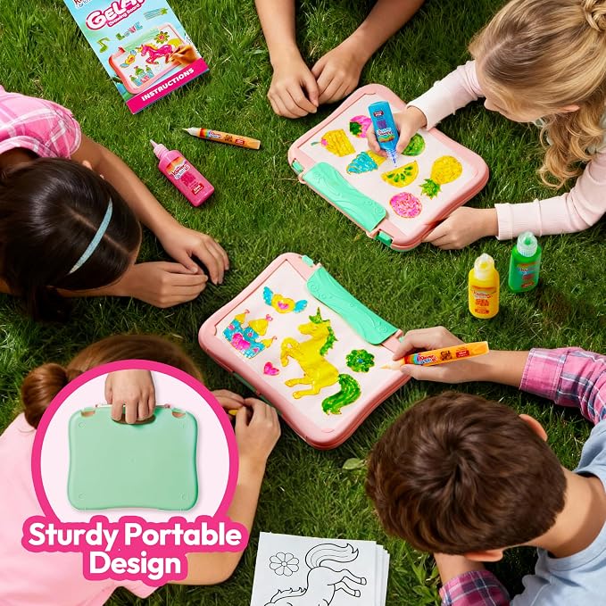JOVA Klever Kits Gel Art Drawing Board- Window Craft and Stickers, Arts and Crafts for Kids 6 7 8 9 10, Window Clings Making Kits with 2 Tracing Pens and Storage Case, Educational Gifts for Kids