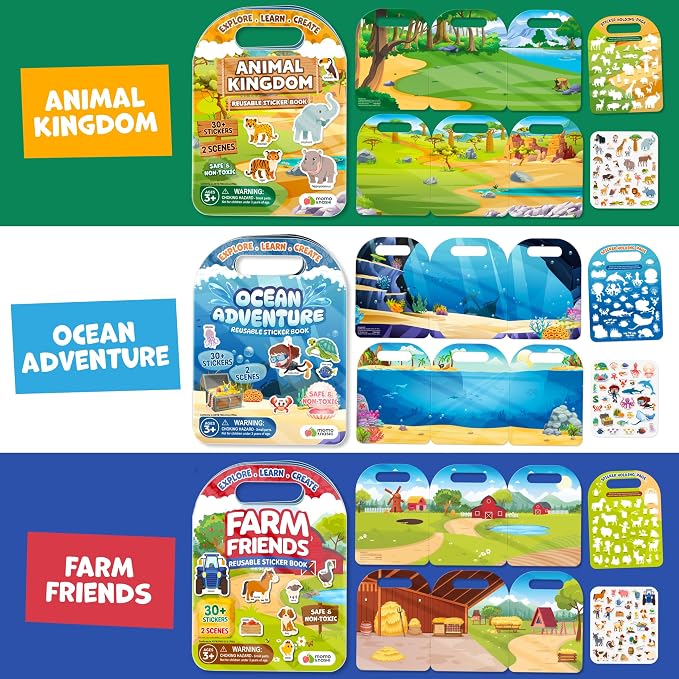 Reusable Sticker Books for Toddlers 1-3, Stickers for Toddlers 2-4 Years - Stickers for Kids Airplane Toys for Toddler 1-3, Toddler Travel Toys - Reusable Sticker Book Birthday Gifts for Boys Girls