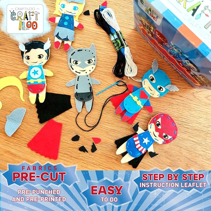 Superhero Sewing Kit for Little Kids - 5 Easy Felt Beginner Projects