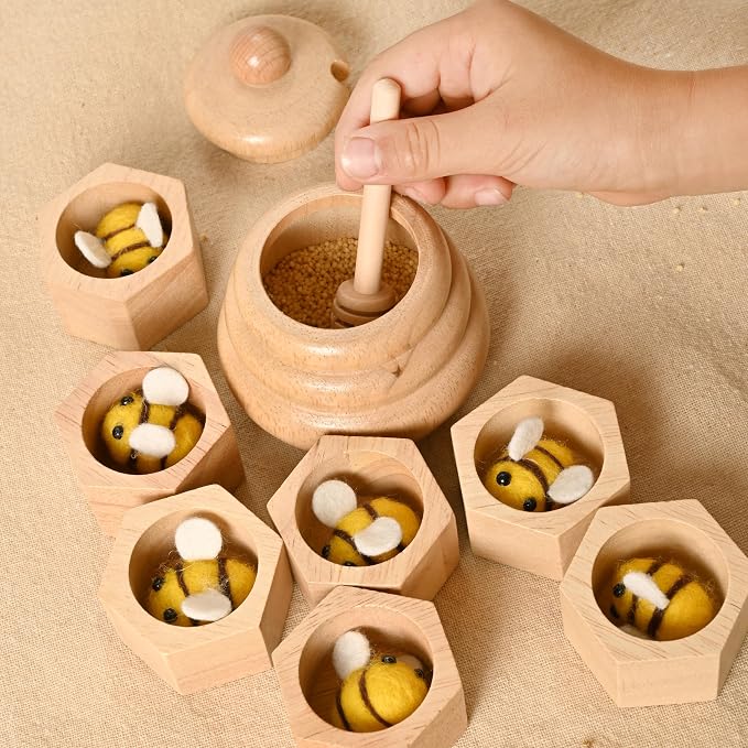 Sorting Stacking Wooden Toys for Toddlers, Wood Bee Hive | Montessori Toys for Toddlers, Sensory Bin Tool Toy, Fine Motor Skill Tactile Toy, Early Learning Educational Gift for Kids