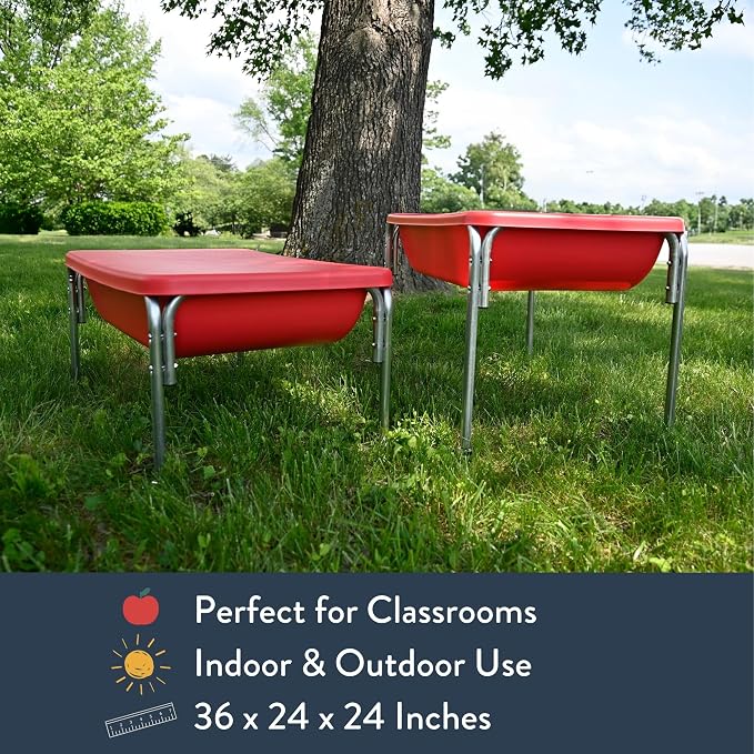Children's Factory Medium Sensory Table and Lid – 18″ Height, Sandbox with Lid, Water Table for Kids, Red | Sandbox with Locking Casters for Indoor or Outdoor Use, Rust-Resistant Sensory Bin for Classrooms, Preschools, and Daycares