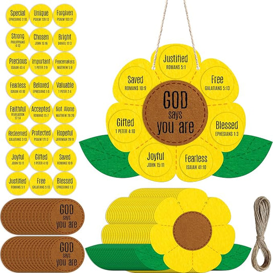 Hebayy 30 Set Sunflower Craft Kit, God Says You are DIY Craft Supplies for Sunday School, Glue-Free & Easy to Assemble Religious Christian Bible Supplies for School Activities