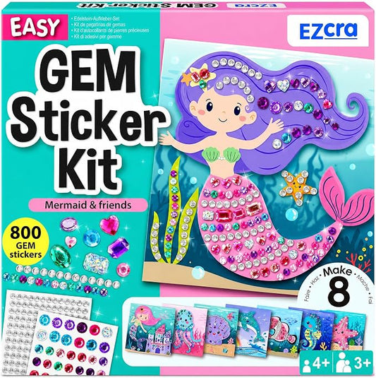 EZCRA Mermaid Gem Sticker Kit for Kids - 800 Stickers, 8 Underwater Themes | Diamond Art Stickers and Gem Craft Set. Mess-Free and DIY Arts and Crafts. Birthday and Holiday Gift for Girls Ages 3-8.
