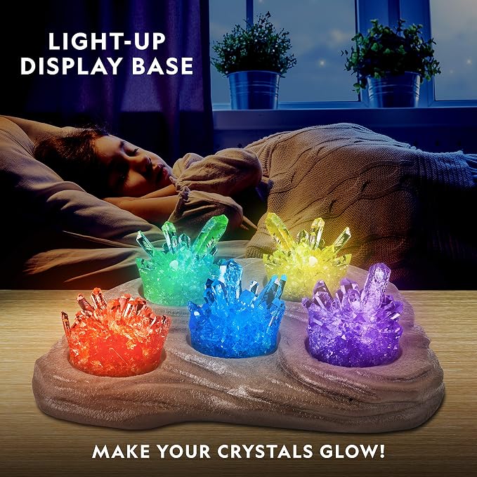 National Geographic Mega Crystal Growing Kit with 6 Crystals for Kids 8-12 | Glow-in-the-Dark Crystal, Light-Up Night Display, 5 Additional Colors, Real Crystal Specimens, Science Kit, Birthday Gift