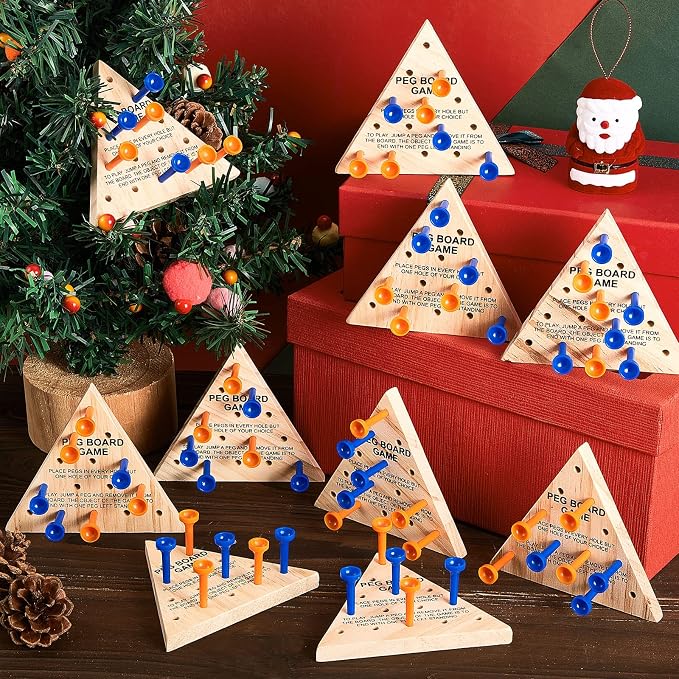 Deekin 24-Pack Wooden Triangle Peg Game Triangle Wooden Board Games Classic Strategy Board Toy Portable Family Travel Puzzle Toy for Adults and Teens