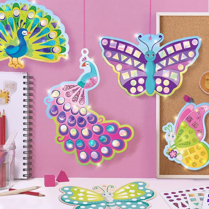 Imagimake Mirror Mosaic - Butterfly & Peacock, 5 Templates, 450+ Stickers | Mess-Free Craft Activity, Screen-Free Creative Art Kit for Kids, Birthday Gift for Boys & Girls Ages 3,4,5,6,7 Years Old