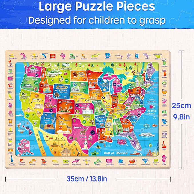 SYNARRY Large USA World Solar System Wooden Puzzles for Kids Ages 4-6 | 60 Piece Match & Find Puzzles for Kids Ages 3-5, Puzzles for Kids Ages 6-8, Birthday Gifts, Educational Geography & STEM Toys