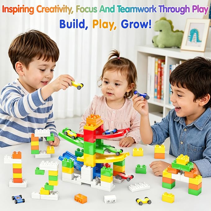 DIY Building Blocks Car Ramp Race Track Toy for Boys Ages 3+, STEM Gift | Build, Rebuild & Race! Creative Blocks with Multiple Models Inspire Open-Ended Play, Imagination and Hands-On STEM Learning