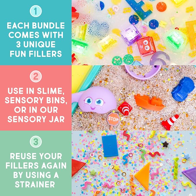 Glo Pals Fun Fillers, Sensory & Mini Toys for Kids, Explore & Learn, 3 Pack | Reusable Sensory Fillers For Slime, Jars, Bins and Dough, Sparks Imagination for Toddler and Kids