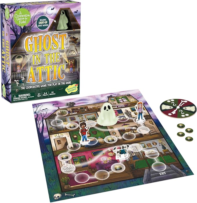 Peaceable Kingdom Ghost in the Attic - Cooperative Board Game for Family Game Night – Unique Glow-in-the-Dark Board Game - Great for Kids Ages 5 & Up