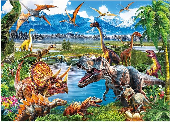 BenBen 100 Pieces Puzzles for Kids Ages 4-6, Dinosaur Learning Puzzles | Dino Puzzles for Kids Ages 6-8, Educational Jigsaw Puzzles for Toddlers 3-5, Screen-free Educational Toy Gifts for Boys Girls