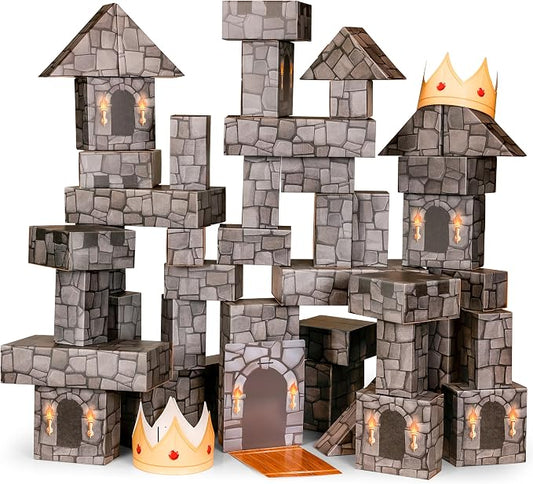 National Geographic Jumbo Cardboard Building Blocks 45-Piece Castle Set | 45 Extra-Thick Cardboard Bricks, Build a Castle Playhouse, Large Building Blocks, Indoor Construction Play, STEM Learning