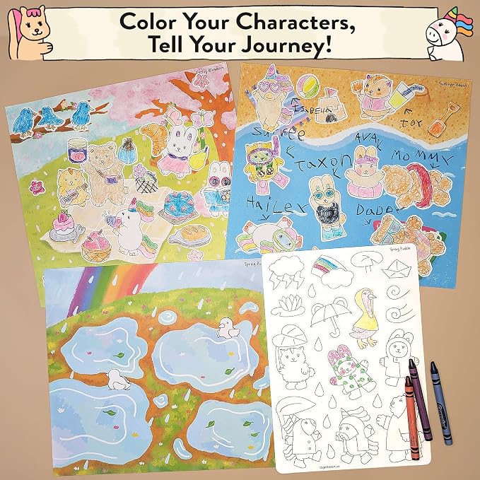 Seasonal Splendor 4-in-1 Four Seasons DIY Coloring Your Own Stickers Kit - Year-Round Arts and Crafts for Kids, Travel Activities, Storytelling Sticker Set, Boys Girls Ages 3-10+
