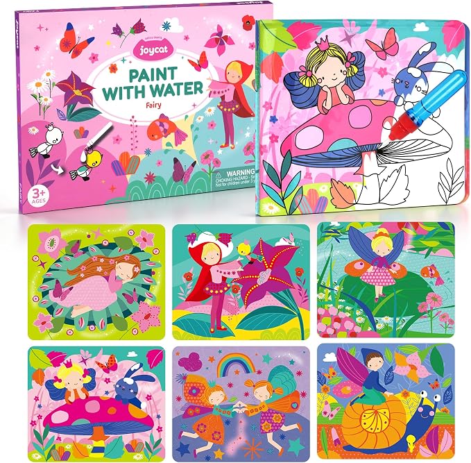 JoyCat Paint with Water Coloring Book for Toddlers, Reusable (Fairy) | Water Coloring Books with Water Pens, No Mess Travel Toy for Kids to Develop Creativity,Educational Learning Kits Gifts