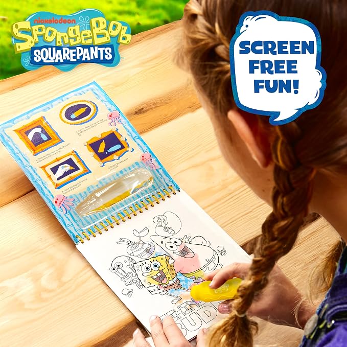 Spongebob Aqua Art, Mess-Free Water Reveal Coloring Book with Pen, No Mess Travel Activity Pad for Kids & Toddlers, Reusable Water Art Set, Preschool On-The-Go Toy, Mess Free Coloring for Toddlers