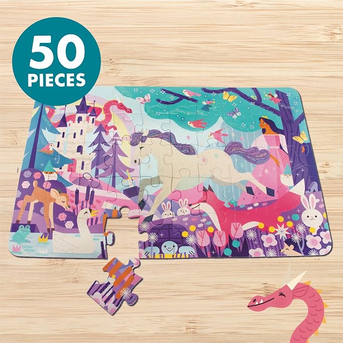 Chuckle & Roar - 50 Large Piece Fantasy Jigsaw Puzzle for Kids Ages 4-8 | Glitter Accents, Large Pieces, 3ft x 2ft giant format, Educational, Giftable