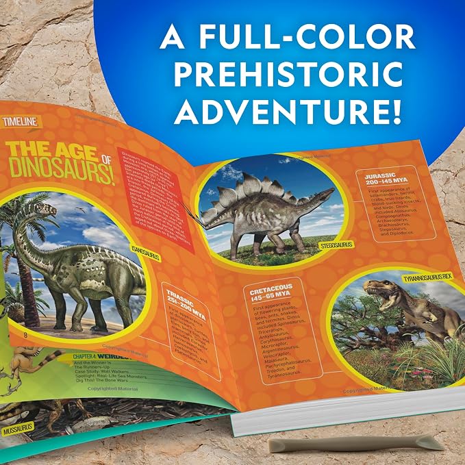 National Geographic Dinosaur Fossil Dig Kit with Dino Book for Kids 8-12 | Replica Dinosaur Tooth Fossil, Full-Color Dino Book, Excavation Tools, Paleontology Learning, STEM Activity