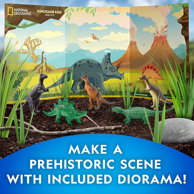 National Geographic Dinosaur Dig Kit with 12 Dino Eggs for Kids | 12 Dino-Shaped Dig Bricks, Dinosaur Figures Inside, Excavation Tools, Party Activity, Fossil Discovery, Birthday Gift