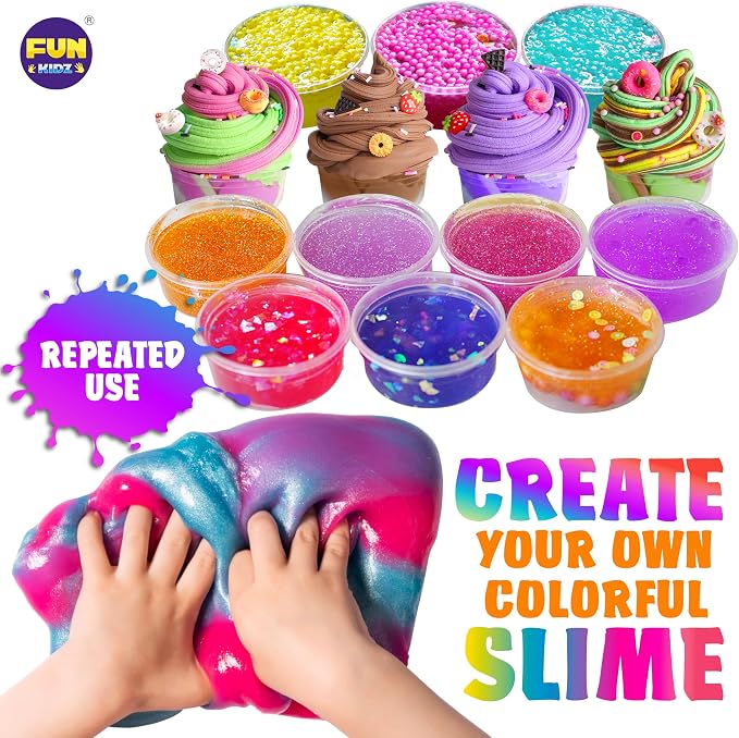 33 Cups Jumbo Slime Kit for Kids, FunKidz Premade Ultimate Slime Pack to DIY Soft, Cloud, Clear, Butter, Glitter, Glow in Dark Slime Making Kit Party Favors Gift Toys for Girls and Boys