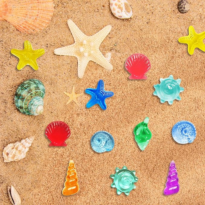 200+ Pcs Mini Sea Shell Sensory Bin Filler Diving Gem Pool Toys | Small Bulk Plastic SeaShells Decorations, Acrylic Tiny Seashells Craft, Mermaid Party Favors Bulk, 11 Colors 6 Styles Mixed