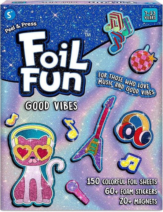 Skillmatics Foil Fun Good Vibes, Foil Art & Craft Activity, Gift for Tweens | 20+ DIY Foil Art Magnets, 60+ Foam Stickers, Party Favor & Activity for Kids, Teens, Adults, Gift for Ages 7–13, Travel Toy
