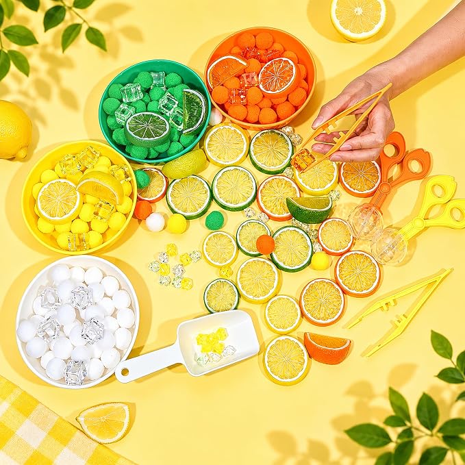 187PCS Lemon Sorting and Counting Materials Set, Summer Activity Set, Fine Motor Manipulatives for Classroom, Home & Travel Use （lemon）