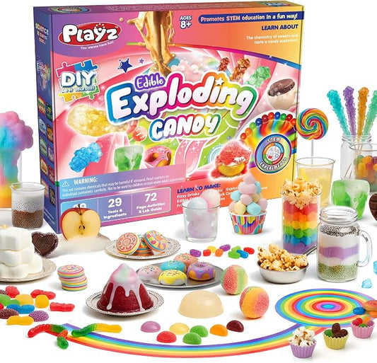 Playz Edible Exploding Candy Making Kit for Kids Age 8-12, 29+ Fun Science | Experiments kit DIY Explosive Chemistry kit for kids Rock, Gummy Chocolate, hard candy maker STEM Toys/gift for Girls & Boys