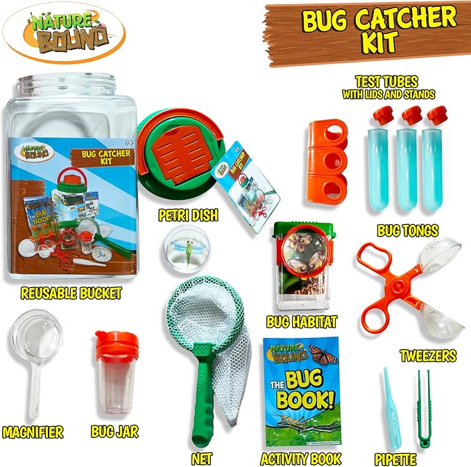 Nature Bound Bug Catcher Kit - 20 Piece Outdoor Exploration Set for Kids - Educational & Fun - Safe Insect Catch & Release with Bucket, Net, Magnifier & More - Great Gift for Young Explorers