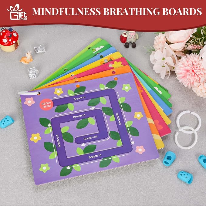 GiftAmaz Mindful Maze Boards, Textured Calming Toys for Kids | Finger Path Breathing Board, Calming Corner Item Social Emotional Learning, Mindful Sensory Cardboard Box for Kid 3+