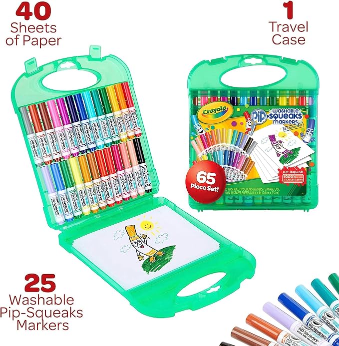 Crayola Pip-Squeaks Washable Marker Set (65ct), Coloring Set, Drawing Art Supplies for Kids, Spring Craft Kit, Travel Activity, Gifts for Kids