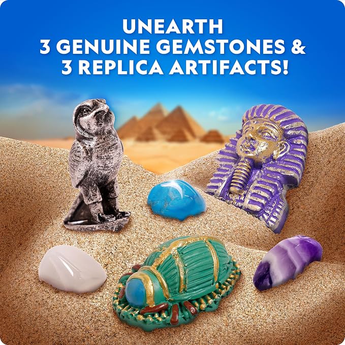 National Geographic Ancient Egypt Dig Kit with Gems and Replica Artifacts | Pyramid, Sphinx & Pharaoh Dig Bricks, Real Gemstones, Replica Artifacts, Excavation Tools, Archaeology Activity
