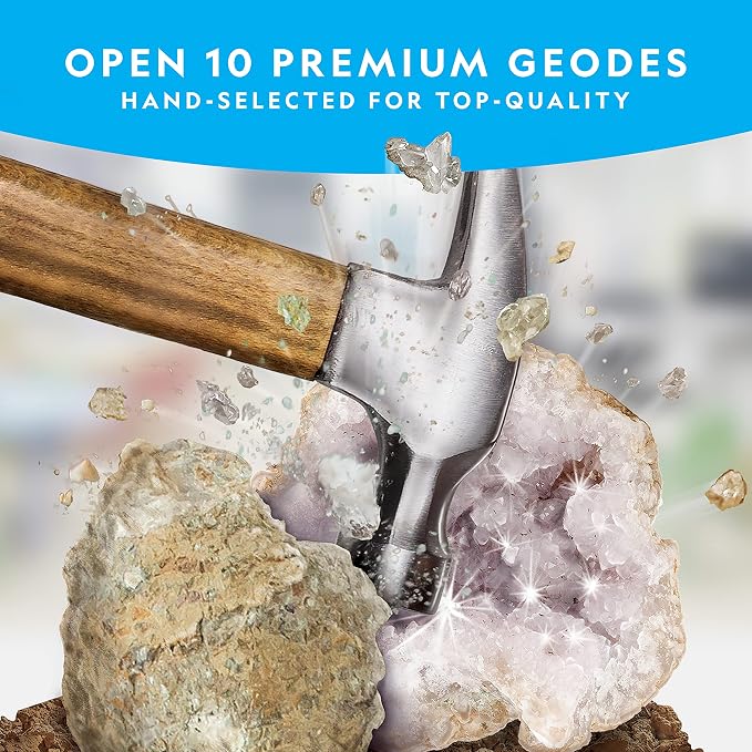 National Geographic Break Open 10 Premium Geodes for Kids Ages 8-12 | Safety Goggles, Real Crystal Geodes, Geology Science Kit, Break Your Own Geodes, STEM Activity, Birthday Gift