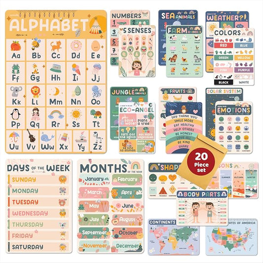 Jackinthebox Preschool Posters for Kids, Boho Classroom Wall Decor, Charts | Trendy Arts Kit, 5th Grade, Middle Teen Girls, Journal Gifts, STEM Learning, Educational Wall Display Set, Ages 10-14, Modern