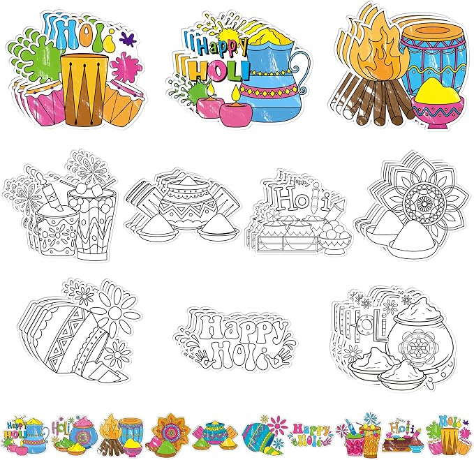 X1zuue Holi Coloring Craft Kit - 30Pcs Happy Holi Color Your Own Magnets for Kids Blank DIY Coloring Fridge Magnets for Indian Festival Holiday Party Decorations School Classroom Activities Supplies
