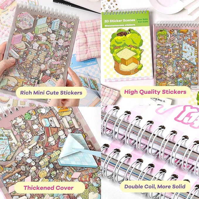 Scene Sticker – 20 Sets DIY 3D Sticker Scene Book Cute Cartoon Stickers Kit – Fun Sticker Therapy Activity for Stress Relief, Crafts & Gifts