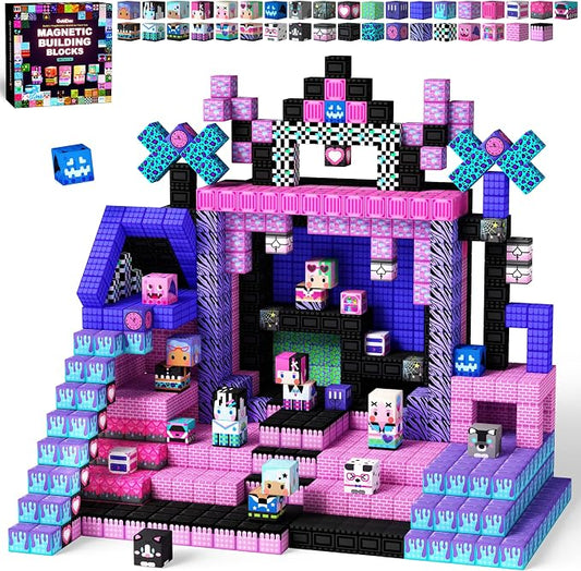 GobiDex 200PCS Magnetic Building Blocks Band Stage with Figures for Girl 3+ | Birthday Gift, STEM Sensory, Creative Play, Compatible, 0.8-inch, Safe & Durable, With Storage Box, 200PCS, Classroom Fun