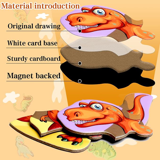 Magnetic Puzzles for Kids Ages 3-5, Travel Toddler Dinosaur Puzzle Toy | Refrigerator Magnet Game for Ages 4-6, Learning & Birthday Gift for Boys, Car & Airplane Road Trip Quiet-Time Activity Toys