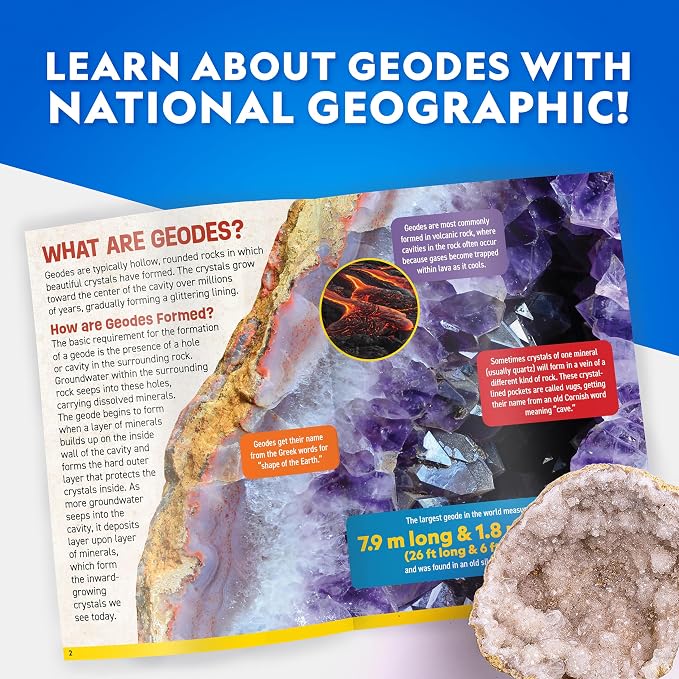 National Geographic Gigantic Geode Kit Earth Science Activity for Kids | Huge Natural Geode, Real Crystals Inside, Break-Open Activity, Rock and Mineral Science, Safety Goggles, Birthday Gift