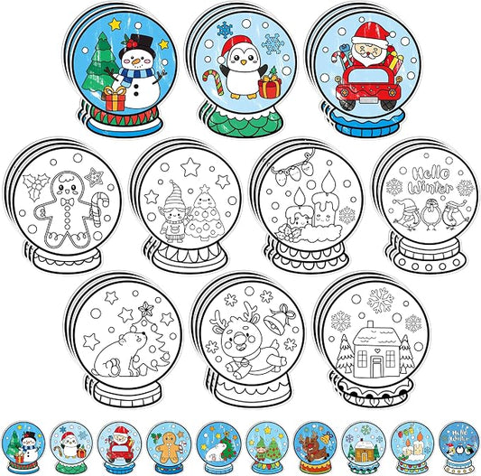 Winter Snow Globe Coloring Craft Kit - 30Pcs Snowman Penguin Bear Color Your Own Magnets for Kids Snow Globe Blank DIY Coloring Fridge Magnets for School Home Decor Xmas Winter Holiday Party Supplies